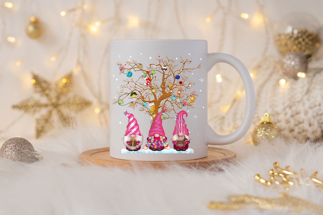 Pink Christmas Tree Mug, Pink Christmas Coffee Mug, Hot Chocolate Mug