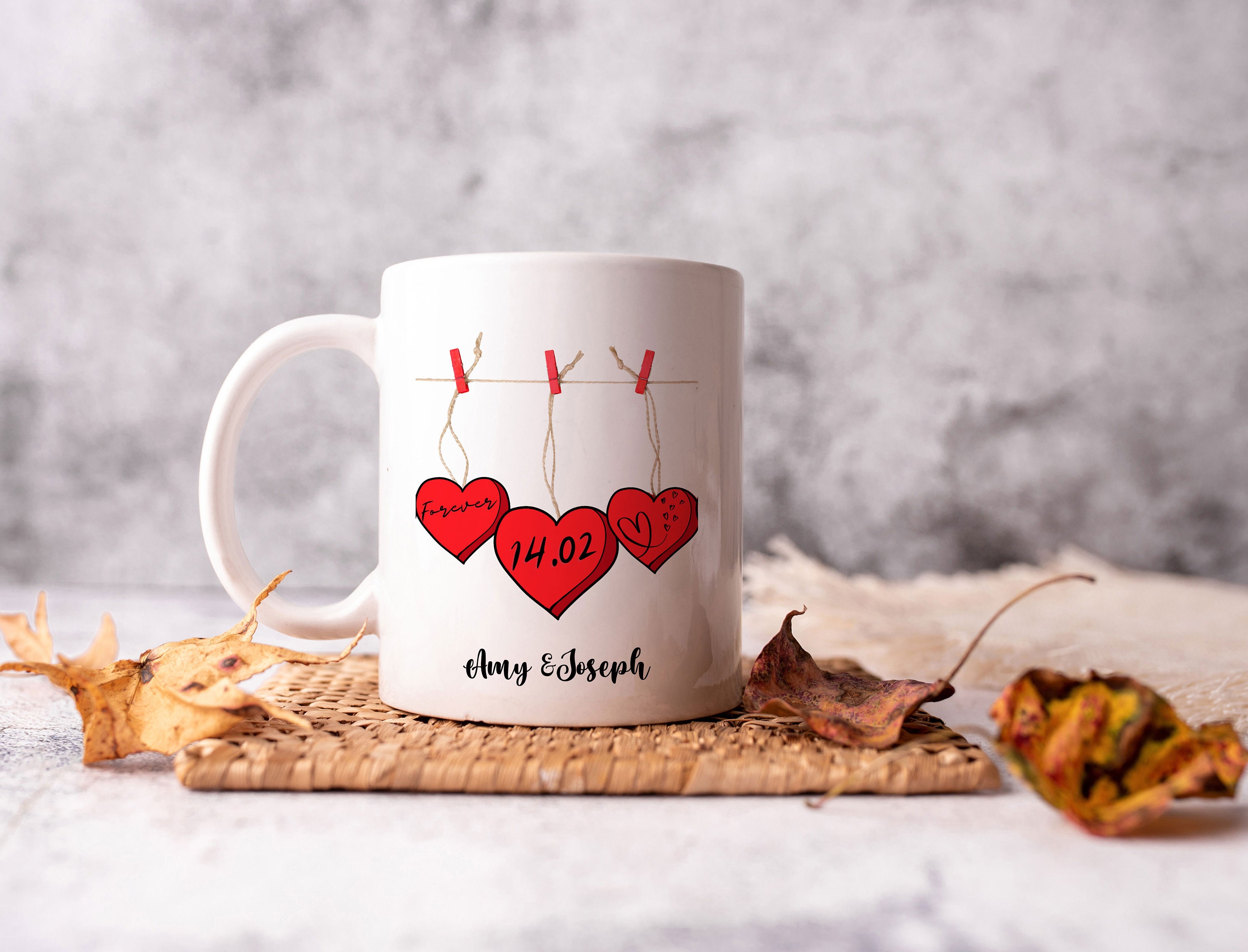 LOVERS MUG HIS&HERS 赤 Custom Romantic Love Hearts Coffee Mug, Love String With Red