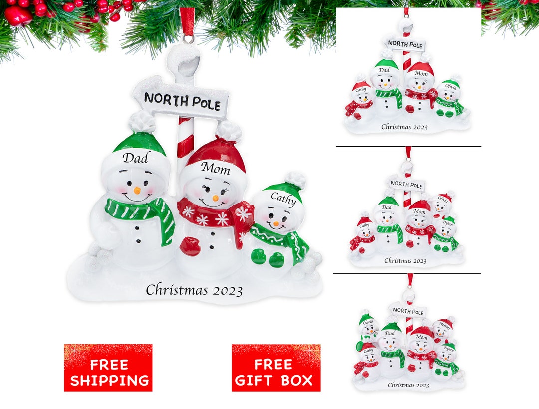 Snowman Family Christmas Ornament 2023, Personalized North Pole Family ...