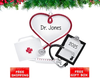 Personalized Doctor Christmas Ornament 2026 | Custom Gift for Doctor Nurse MD Physician - Medical Kit Stethoscope for Xmas Tree