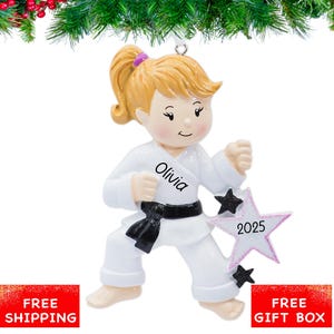 Karate Girl Ornament 2024, Personalized Karate Uniform Christmas Ornament, Martial Arts Gi with Black Belt Christmas Tree Keepsake Gift