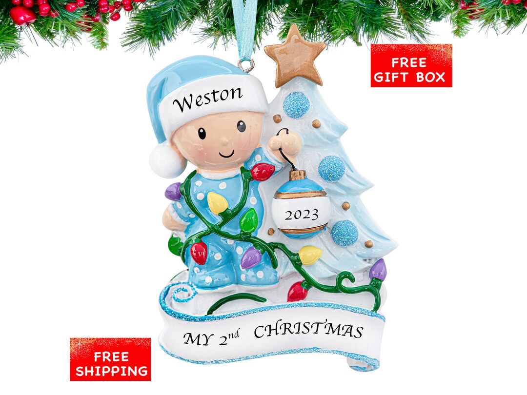 Personalized Babys Second Christmas Ornament 2023, Baby Boy Ornament