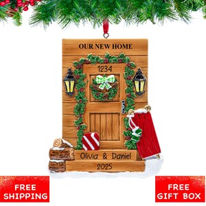 Our First New Home Ornament, Personalized New Home Christmas Ornament, 2025 Rustic Door New House Ornament Keepsake Gift