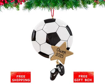 Soccer Ornament 2025 - Soccer Ball Christmas Ornament with Name and Year - Custom Soccer Player Boy/Girl Team Christmas Keepsake Gift