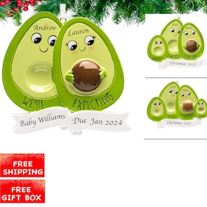 Avocado Expecting Parents Ornament, Personalized Pregnant Christmas Ornament, We are Expecting Couple Ornament, Family with 1-2 Kids