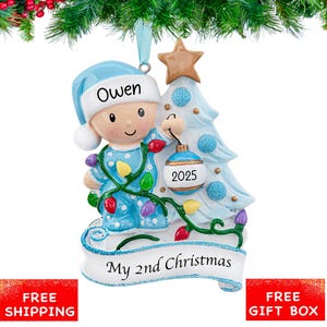 Personalized Baby's Second Christmas Ornament 2025 | Custom Baby Boy 2nd Xmas Tree for Grandson Ornament