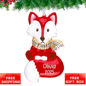 Personalized Fox Christmas Ornament, Cute Fox Ornament, Custom Ornament for Christmas Tree, Keepsake Gift with Name 2025