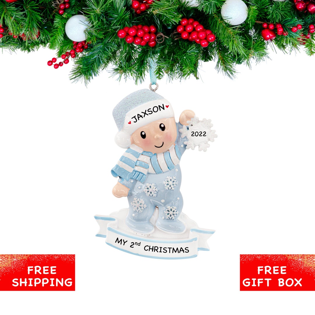 Babys Second Christmas Ornament 2022 Personalized Baby Boy Etsy