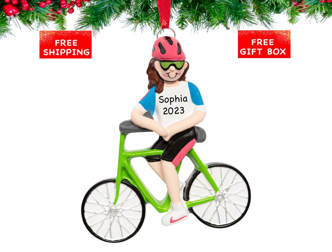 Personalized Bicycle Christmas Ornament 2023 Cyclist Girl With Helmet