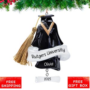 Personalized Graduation Christmas Ornament 2025 | Custom Grad Gown with Diploma for Xmas Tree | High School College Bachelor Graduate Gift