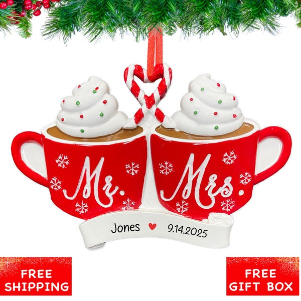 Mr and Mrs First Married Christmas Ornament 2026 - New Custom 1st Married Christmas Keepsake Hot Cocoa Couple Ornament