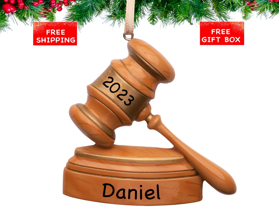 Personalized Gavel and Sound Block Christmas Ornament 2023 Justice Gavel, Auction Sale Hammer