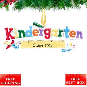 Personalized Kindergarten Christmas Ornament 2025 | Colorful Word with Ruler for Xmas Tree | Unique Custom Gift for First Year Student