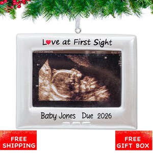 Expecting Ultrasound Ornament, Baby Sonogram Christmas Ornament, Pregnant Ornament, Hand Personalized Pregnancy Reveal - Announcement Gift
