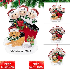New Family with Dog Christmas Ornaments 2024 - Personalized Family Christmas Tree Ornament with Dog, Custom Family of 3-4-5-6 Keepsake Gift