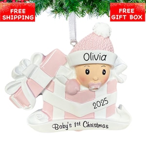 Personalized Babys First Christmas Ornament 2025, Custom Baby Girl Ornament with Name-Date & Birth Stats, Newborn Keepsake,Gift for New Baby