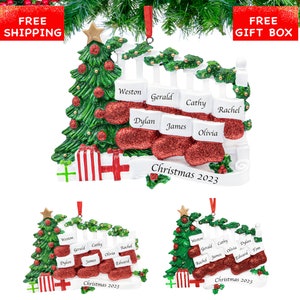 Stockings Large Family of 7 Christmas Ornament 2024 - Personalized Bannister Family Tree Ornament with Name, Custom Family of 7 Gift