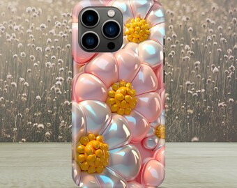 04 Inflated Flower Pattern Phone Case  Daisy Phone Case  Phone Case Summer Fun Phone Case 3d Design Puff Flower print Tough Case Floral Case