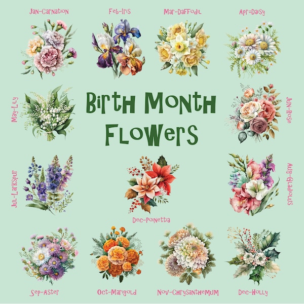 Birth Month Flower DTF Film Sheet, Ready for Iron, Full Color Iron on Transfer, Birthday Flowers, Ready to Iron on T-shirt