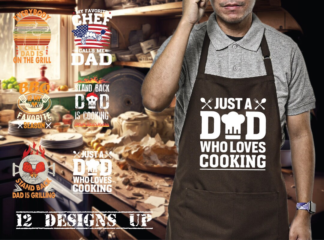 Just A Dad Who Love Cooking Apron Brown Apron for Dad Funny Etsy