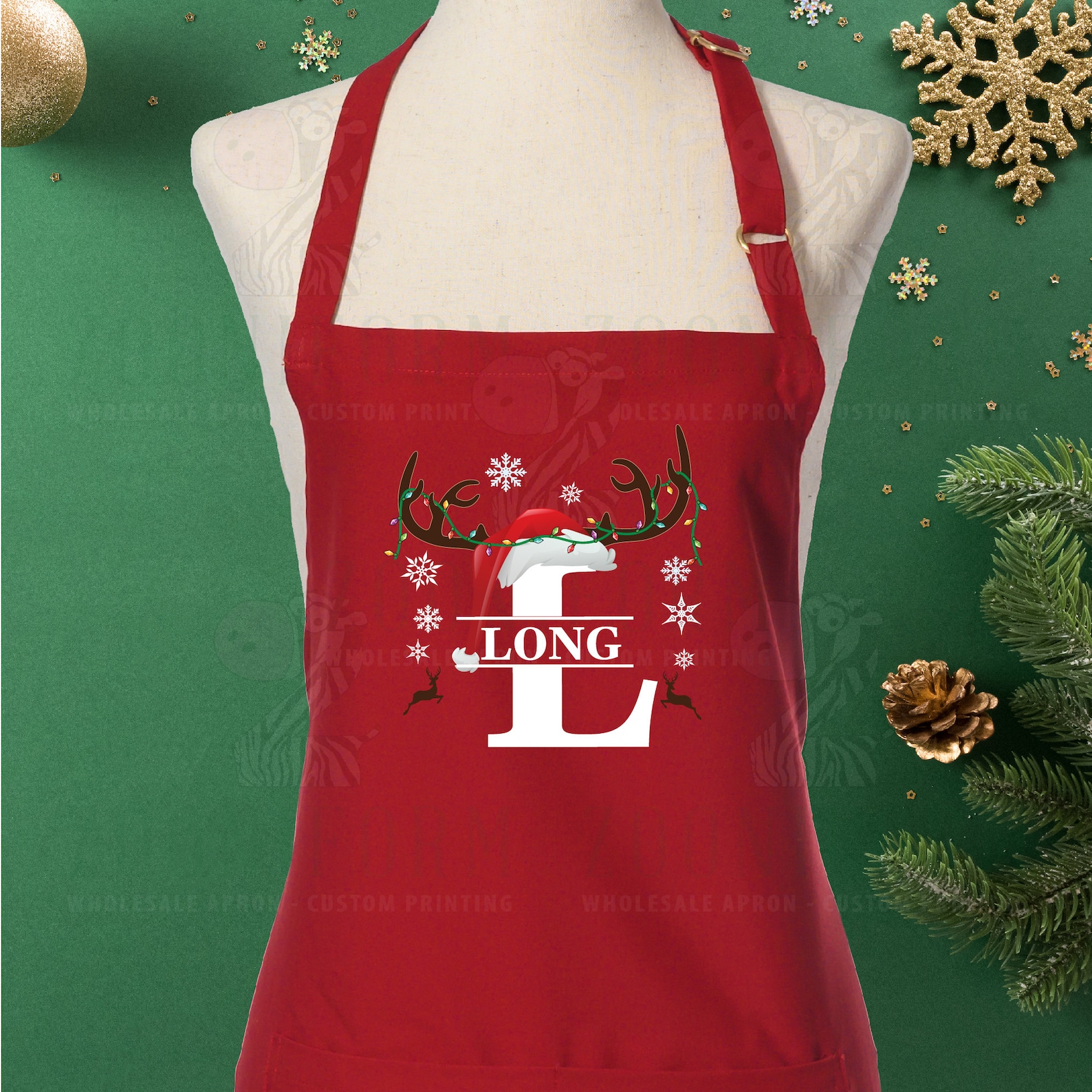 Custom Christmas Apron Printing Matching Xmas Apron Red Xmas Etsy