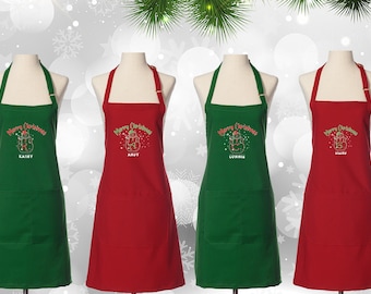 Snowman Apron, Christmas Apron, Personalized Red Apron, Customize Christmas Apron, Kitchen Gift Idea 1031