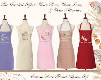 Floral Apron, Personalized Floral Apron, Custom Chef Apron, Initial Apron, Aprons For Mom, Kitchen Apron For Her 1019