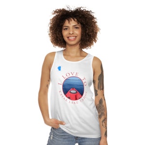 I Love to Kayak Lake Tahoe door TahoeDaze Unisex Tank Top, geweldig cadeau, uniek Tahoe-cadeau