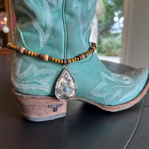 Bota, joias para botas, pulseira para botas, bling para botas, pulseira para botas de cowgirl, pulseira para botas de cowboy, gota do sudoeste, turquesa, azul, madeira