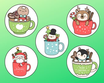 Cute Christmas Mug Characters Precut Edible Topper