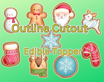 Cute Cookie Christmas Characters Outline Cutout Edible Topper