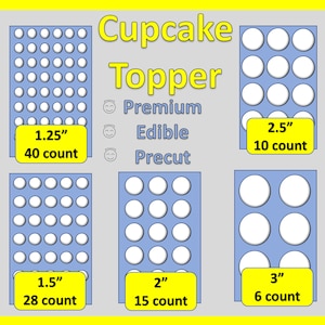 Personalized Premium Edible Cupcake or Cookie Toppers. Multiple Sizes, add Any Image or Text.