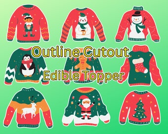 Ugly Christmas Sweater Outline Precut Edible Topper