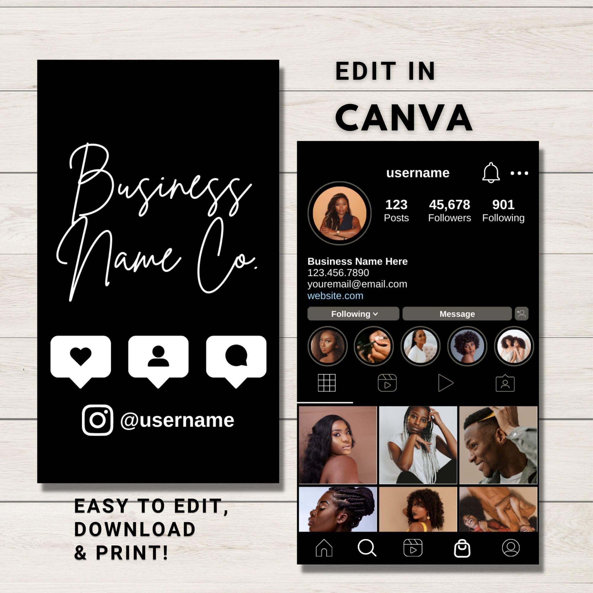 instagram-profile-business-card-template-customizable-business-card-template-canva-template-editable-business-card-etsy
