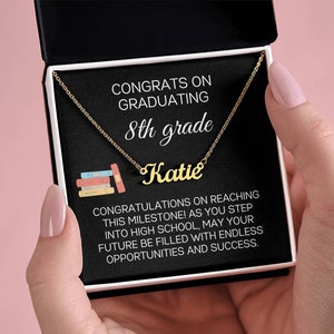 Personalized Eight Grade Graduation Name Necklace Custom Name School Grad Gift for Girls Graduate