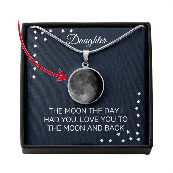 Personalized Daughter Moon Phase Circle Necklace Birth Moon Jewelry Custom Gift Idea for Daughter Day I Had You