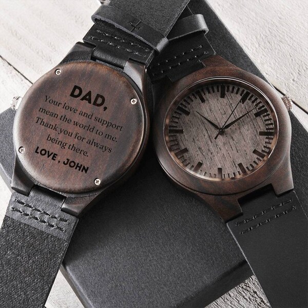 Personalized Dad Engraved Watch Custom Wooden Watch Gift for Father's Day Christmas from Son Daughter