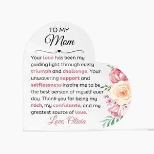 Personalized Mom Acrylic Heart Plaque Gift from Daughter Custom Name Keepsake Gift Mother&#39;s Day Birthday Christmas Gift Home Decor
