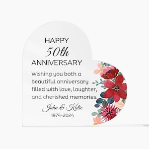 Personalized Anniversary Acrylic Heart Plaque Customized 50th 40th 30th Custom Name Keepsake Gift Home Decor