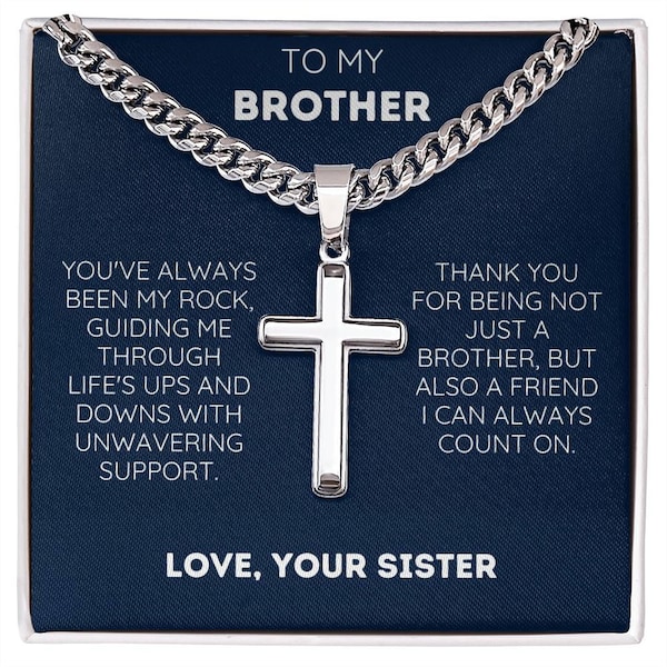 Brother Cuban Chain Cross Necklace Gift from Sister Mens Jewelry to my Sibling Birthday Christmas