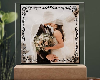 Foto di matrimonio personalizzata Targa quadrata in acrilico Regalo di nozze Regalo di anniversario Coppie Immagine Regalo ricordo di marito e moglie Decorazioni per la casa