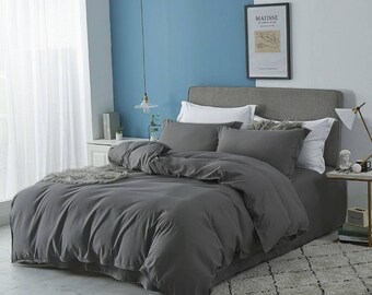 Solid Colour Duvet Cover Set with Matching Pillowcases in White/Grey/Charcoal