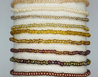 Pulseras de cuentas de vidrio de 2 mm en beige y marrón