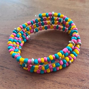 Turquoise, Pink, and Yellow Oval Memory Wire Bracelet | Sweet Pea