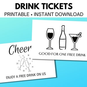 Ingressos para bebidas para impressão - Cupom de bebidas para casamentos e eventos
