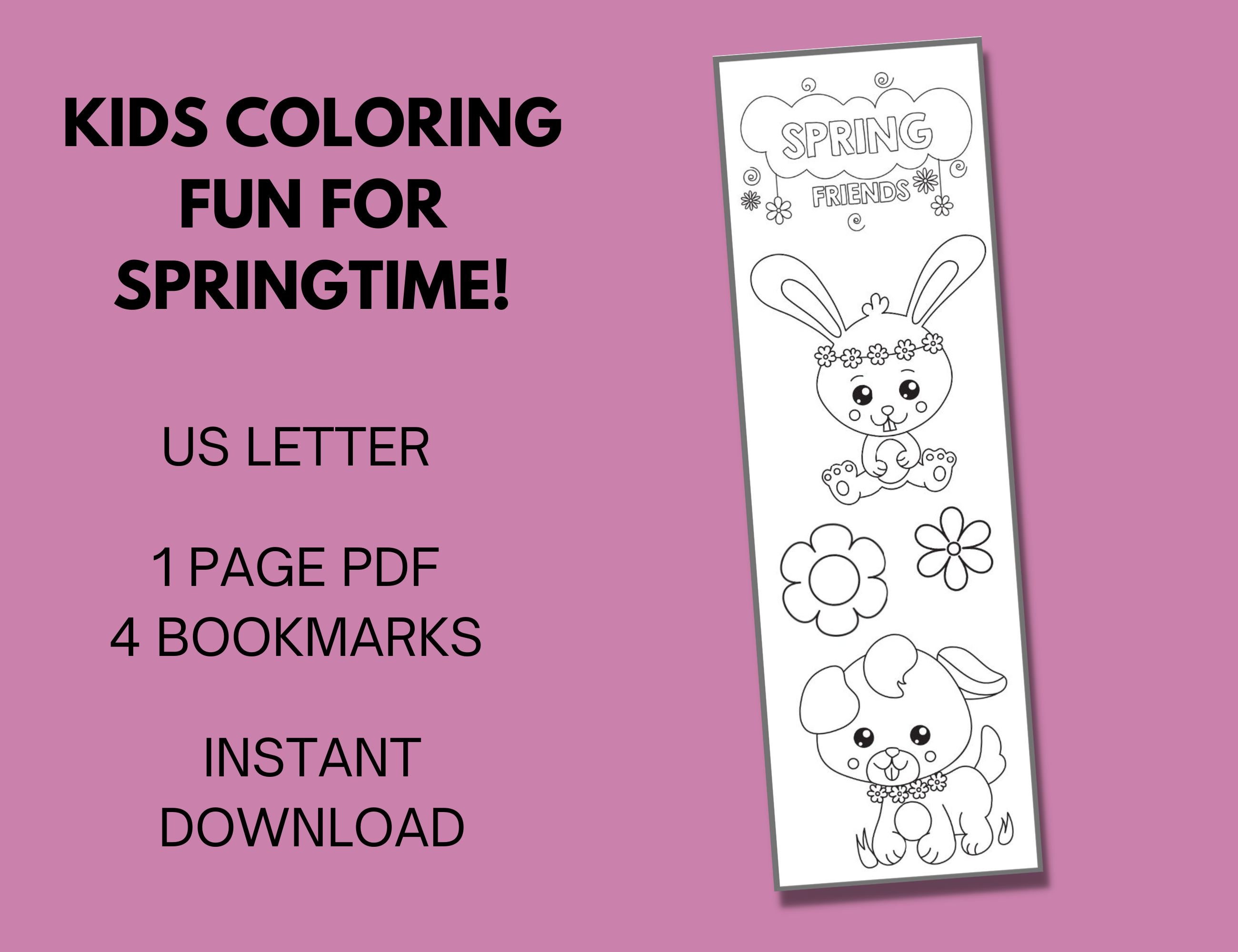 Spring Coloring Bookmarks for Kids Etsy