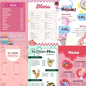 34 Plantillas editables con Canva Menú de helados, carta helados