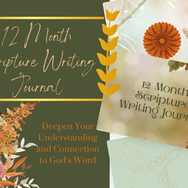 12 Month Scripture Writing Journal | Bible Study Journal | A Guide for Writing and Reflecting on God's Word