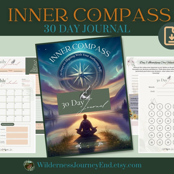 30-Day Inner Compass Personal Growth Self-Discovery Workbook Journal, Daily Gratitude Journal, Daily Affirmations, Personal Transformation
