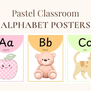 Pastel Classroom Alphabet Posters | A-Z Wall Decor | Printable Alphabet Banner | Teacher Decor | Editable Canva | Instant Download